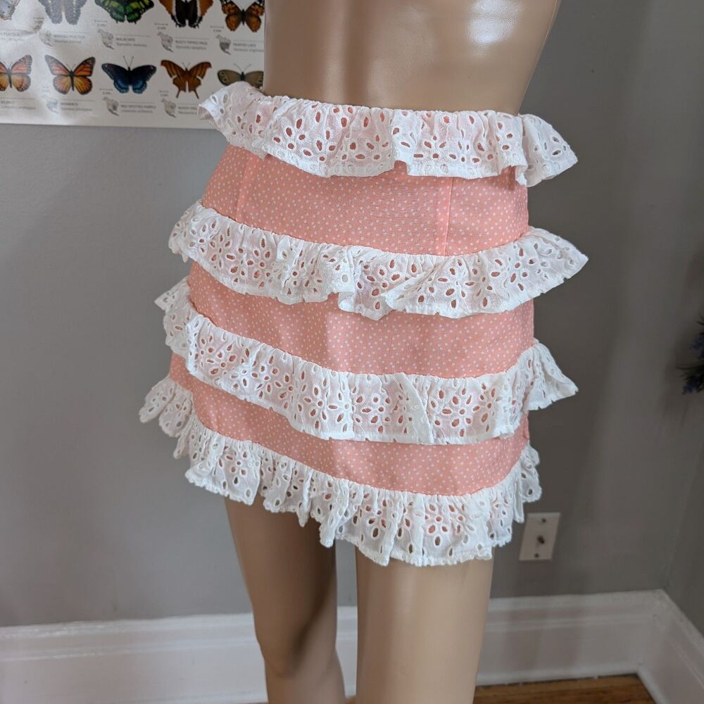 Sabo Luxe Micro Mini Skirt Coquette Ruffle Polka Dot Eyelet Cottagecore Size M